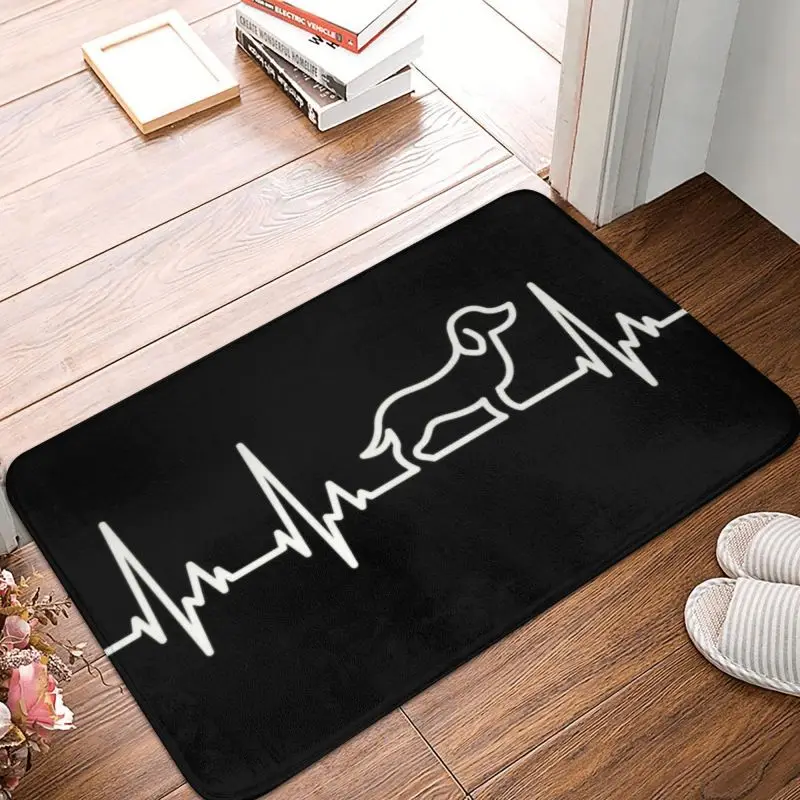 Dachshund Heartbeat Doormat Entrance Kitchen Bath Floor Door Mat Wiener Badger Sausage Dog Bedroom Balcony Rug Carpet Footpad