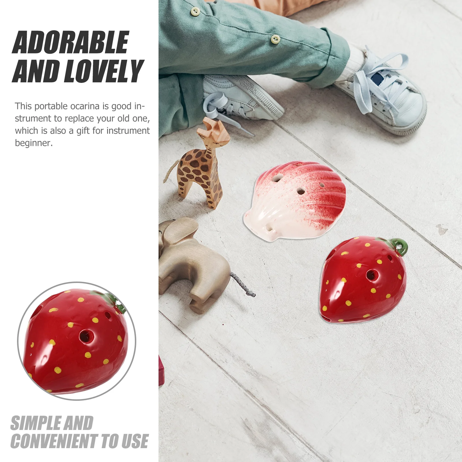 

2Pcs Creative Shell Strawberry Ceramic Ocarina 6 Holes Beginner Portable Musical Instrument Practice Gift 6 Holes Ocarina