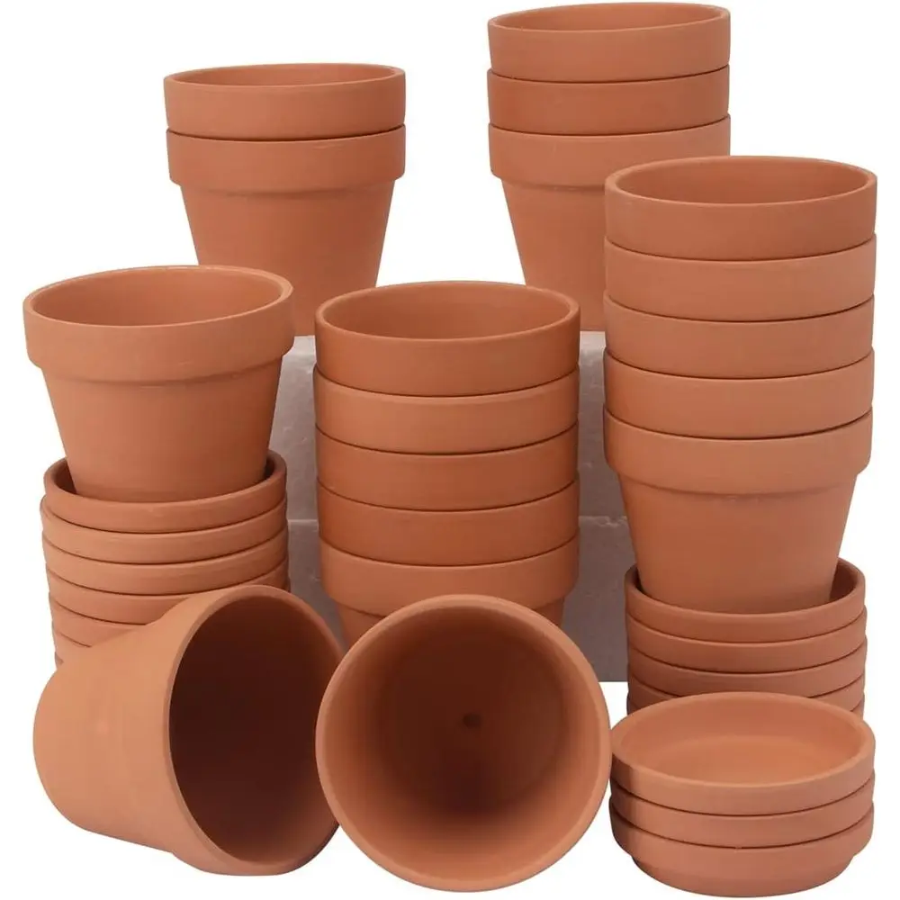 4 Inch Terracotta Planters with Saucers for Cactus, Succulent, and Garden Plants (Set of 17)