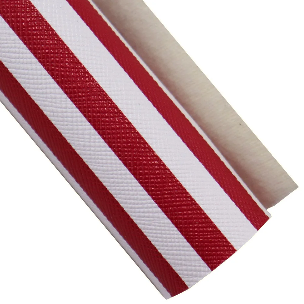 Mini Roll 30x134cm Red White Stripe Textured Faux Synthetic Leather Fabric For HandBag Craft DIY Sewing Decoration HM024