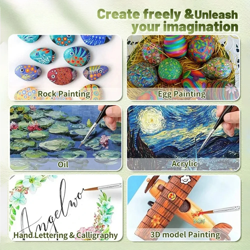 6pcs Fine Tip Paint Brush Set for Acrylic/Model/Miniature Detail, Nylon Hair Extra Thin Triangular Handles Craft Artists Hobbyis