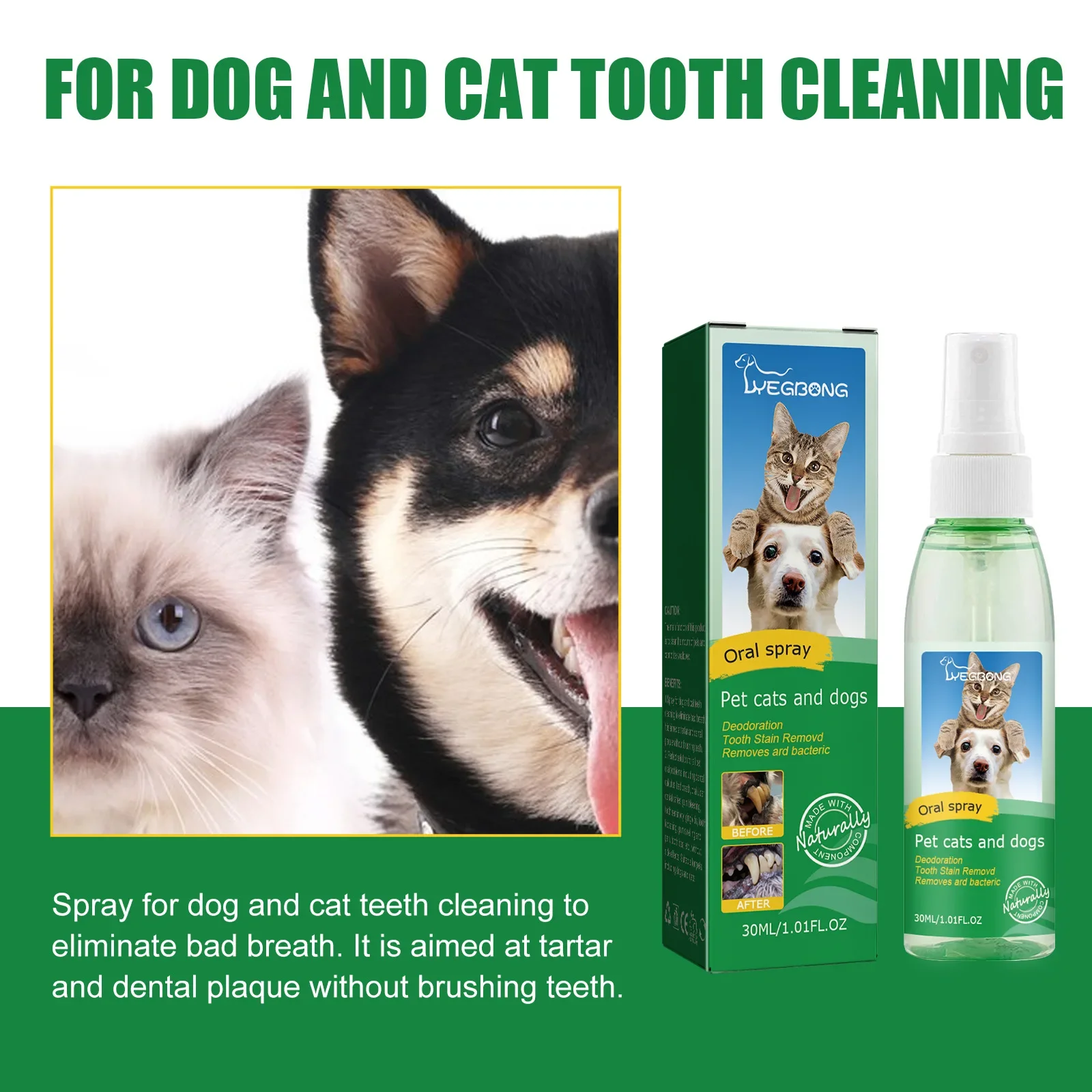 100ml Pet Tooth Cleaning Spray Dog Mouth Fresh Teeth Clean Deodorant Oral Tartar Remover Teeth Stain Whitening Pet Oral Cleanse
