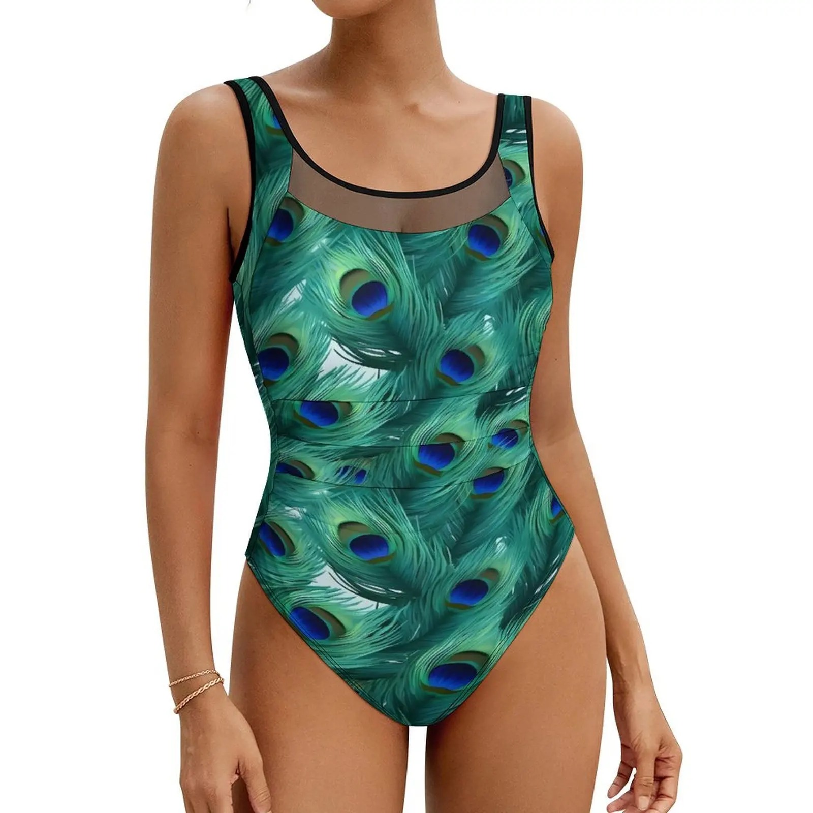 Peacock Feather Swimsuit Sexy Retro Animal One Piece Swimwear Push Up Bodysuit Sweet Vacation Bath Beach Outfits