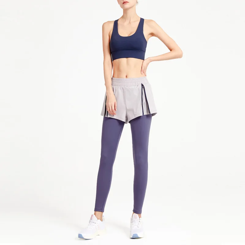 Sport Women Fitness Pant Running Yoga Pants Fake Two-piece Female High Waist Push Up Tight  Stretch Sports Trousers Leggings