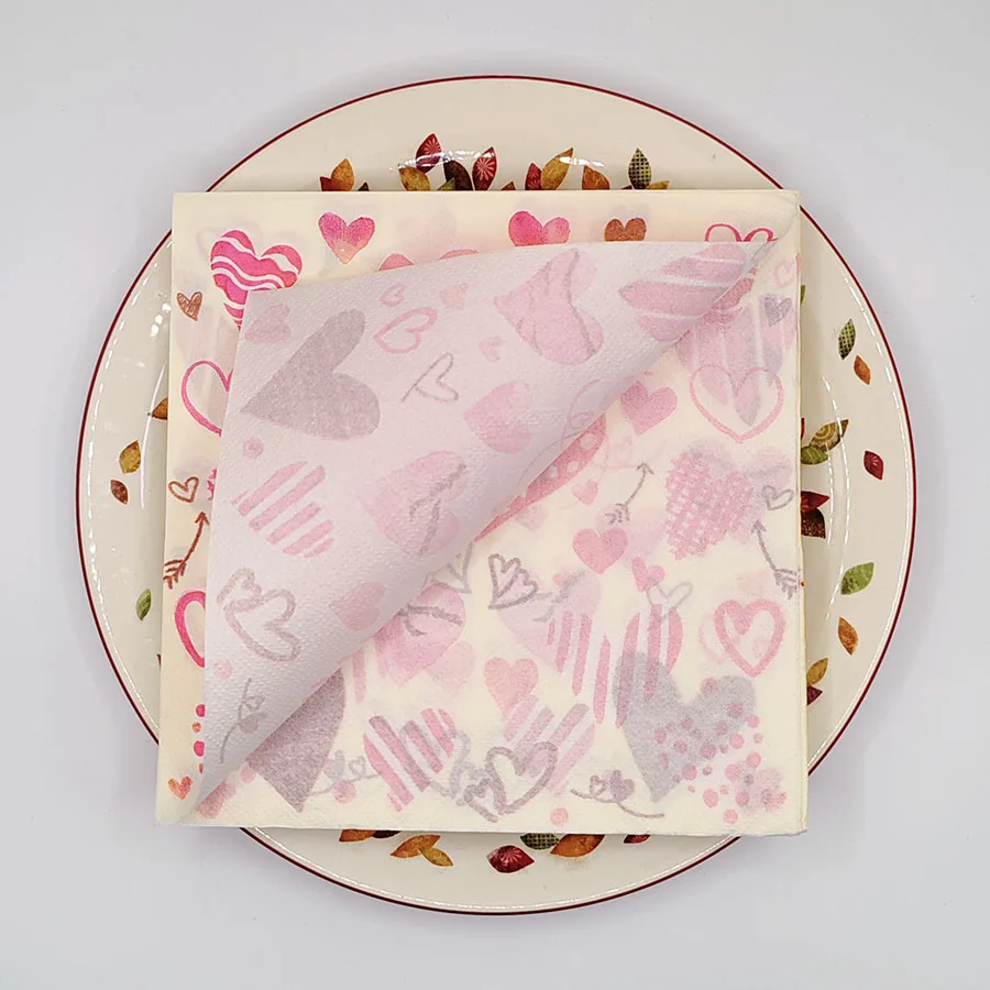 Wood Pulp Printed Napkins Hotel Restaurant Wedding Wedding Pink Love Square Mouth Cloth Valentine\'s Day Coloured Paper Towels