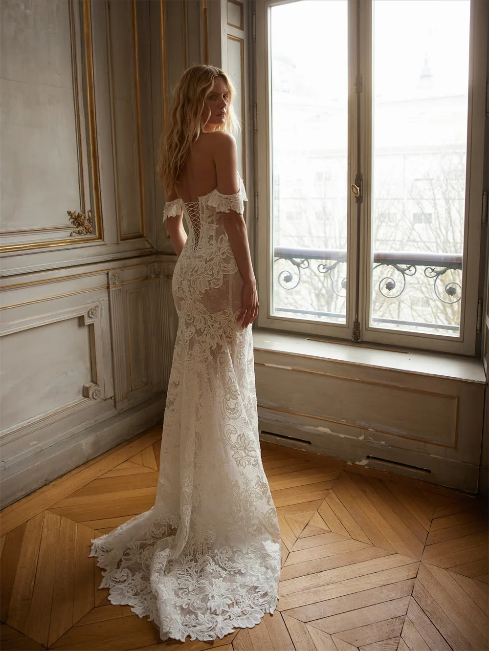 فستان زفاف كيوتو مخصص باللون الأبيض الفاتح مزين بالدانتيل قبالة الكتف حورية البحر vestidos de noiva سويب تراين فساتين سهرة #2