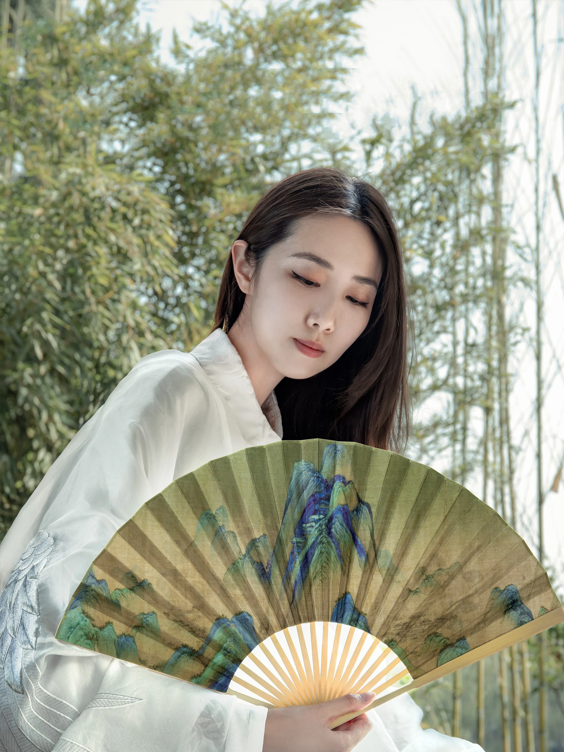 Men's folding fan Chinese landscape calligraphy and painting portable fan outdoor travel fan decorative portable home hand fan