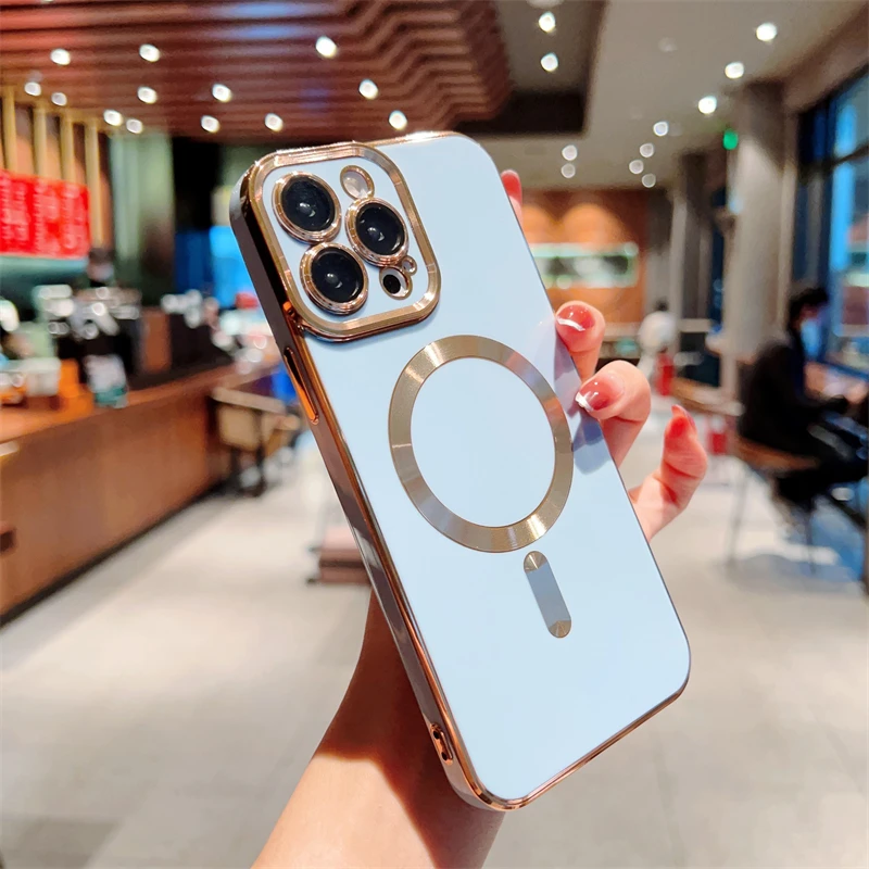 Luxury Electroplated Magnetic Magsafe Wireless Charge Case For iPhone 11 12 13 15 16 Pro Max 14 Plus Silicone Shockproof Cover