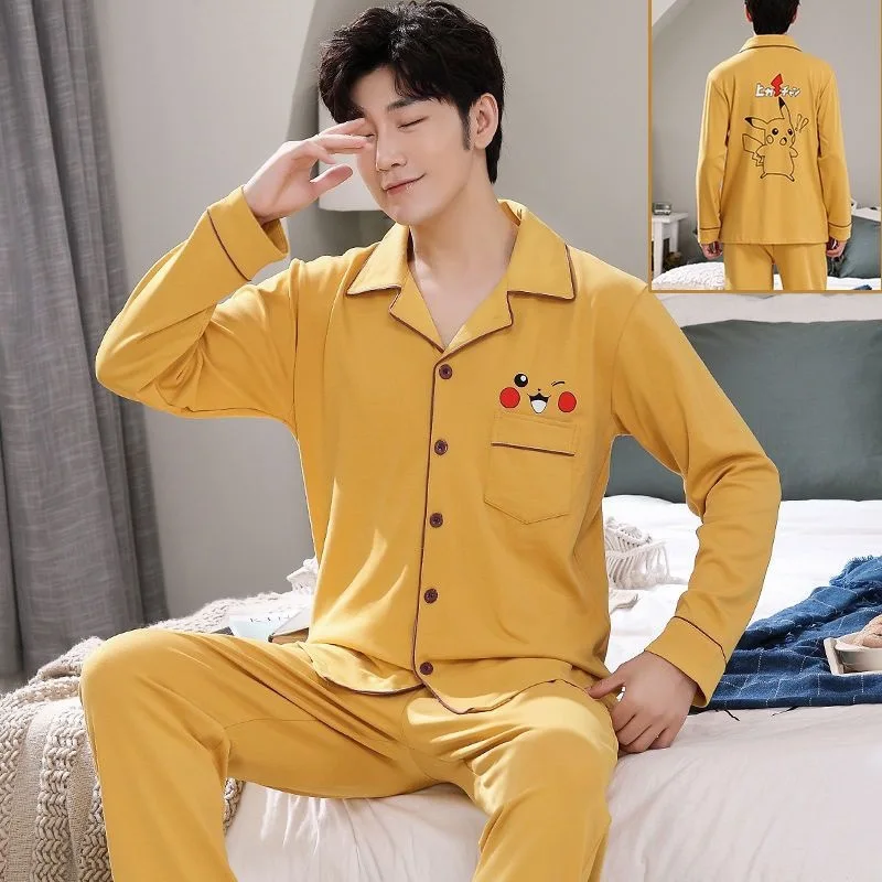 ONE PIECE Luffy Spring and Autumn Couple Pajamas Women\'s Cardigan V-Neck Long Sleeve Cartoon Men\'s Casual Loungewear Set