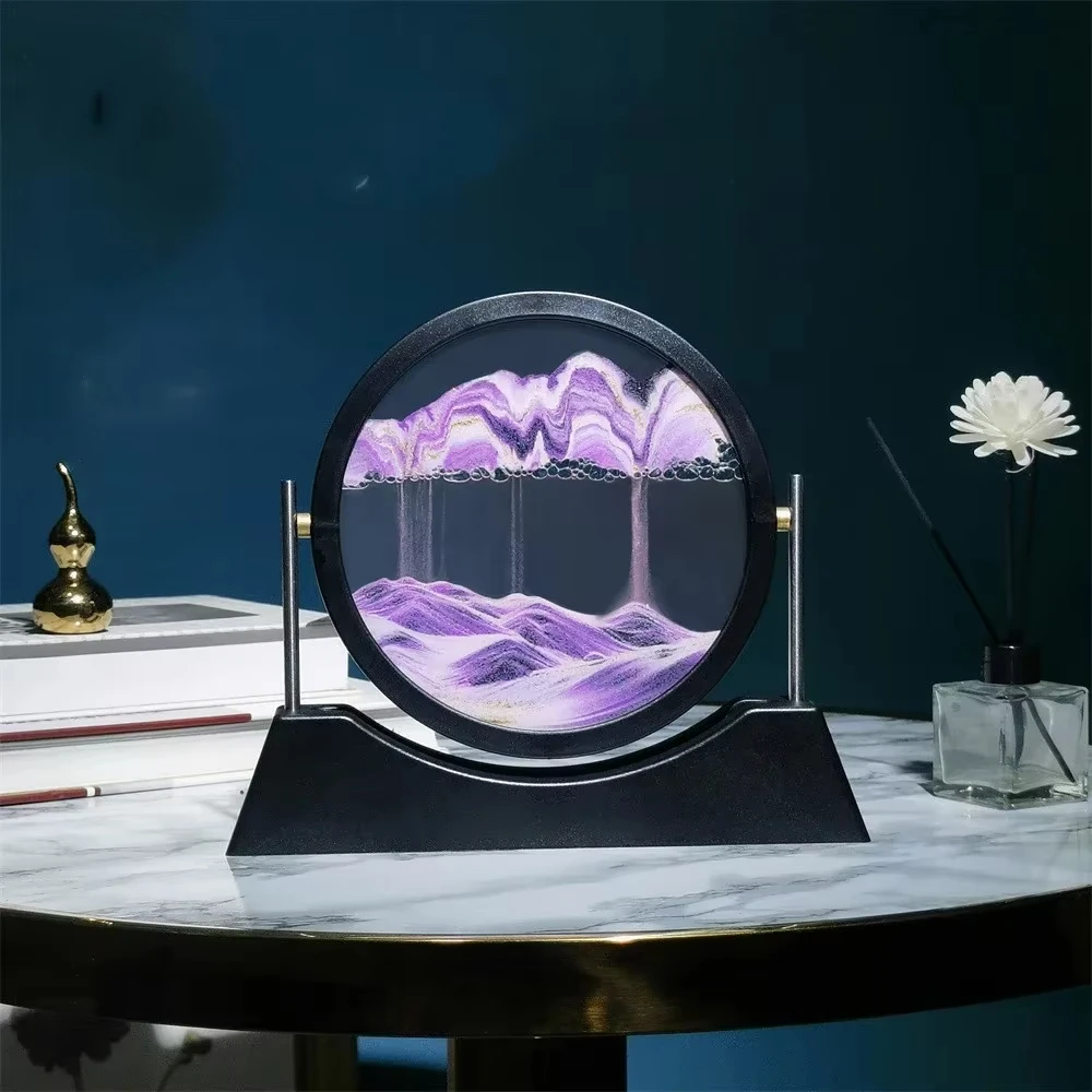 Rotatable Sandscape Moving Sand Art Picture Flowing Sand Painting Round Glass Quicksand 3D Hourglass Office Home Decor Gifts - view 5