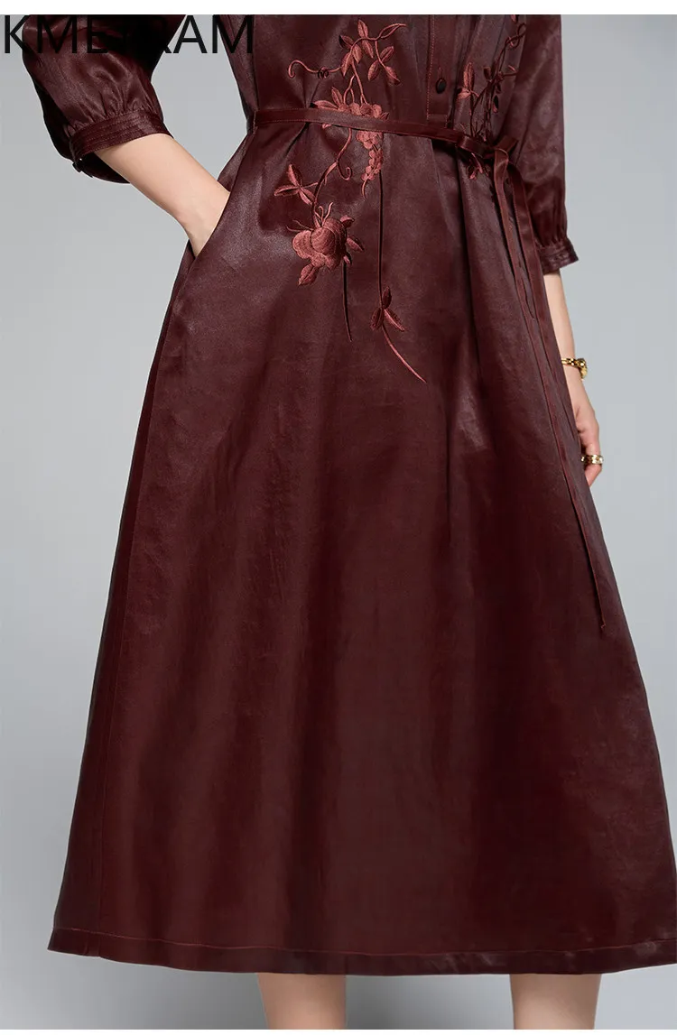 

KMETRAM 100% Mulberry Silk Dress Women Hongyun Sha Embroidery Long Dresses O-Neck Summer Frocks Premium Woman Clothes 2026 원피스
