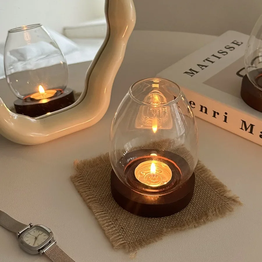 Ins Style Egg Shaped Glass Candle Holder Aromatherapy Candle Dust Cover Wedding Birthday Candles Party Home Bar Decoration