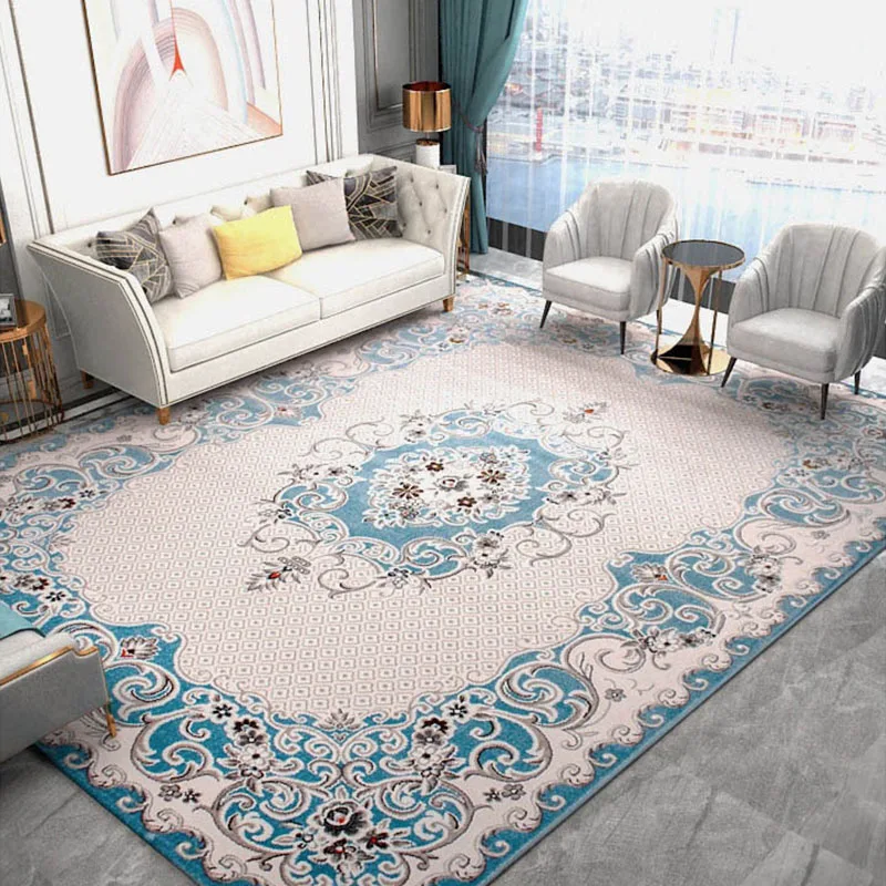 Europe Light Luxury Blue Carpets Polypropylene Thick Living Room Rug Home Floor Carpet Bedroom Parlor Decor Mat Modern Large