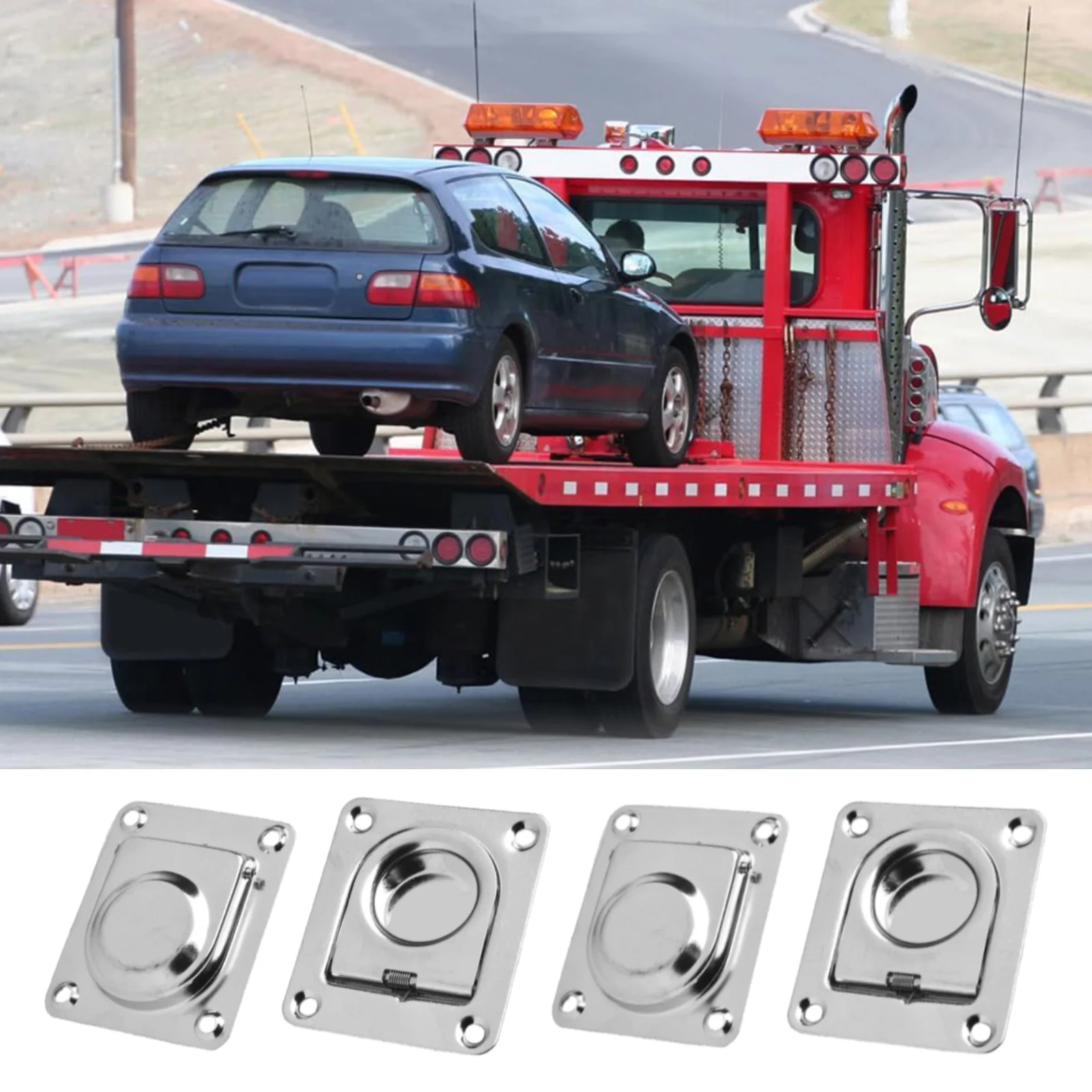 4pcs Stainless Steel D Rings Recessed Tie Down Anchors Ring Lashing Ring For Trailer Truck Boat Vehicles Floor Mount Bracket