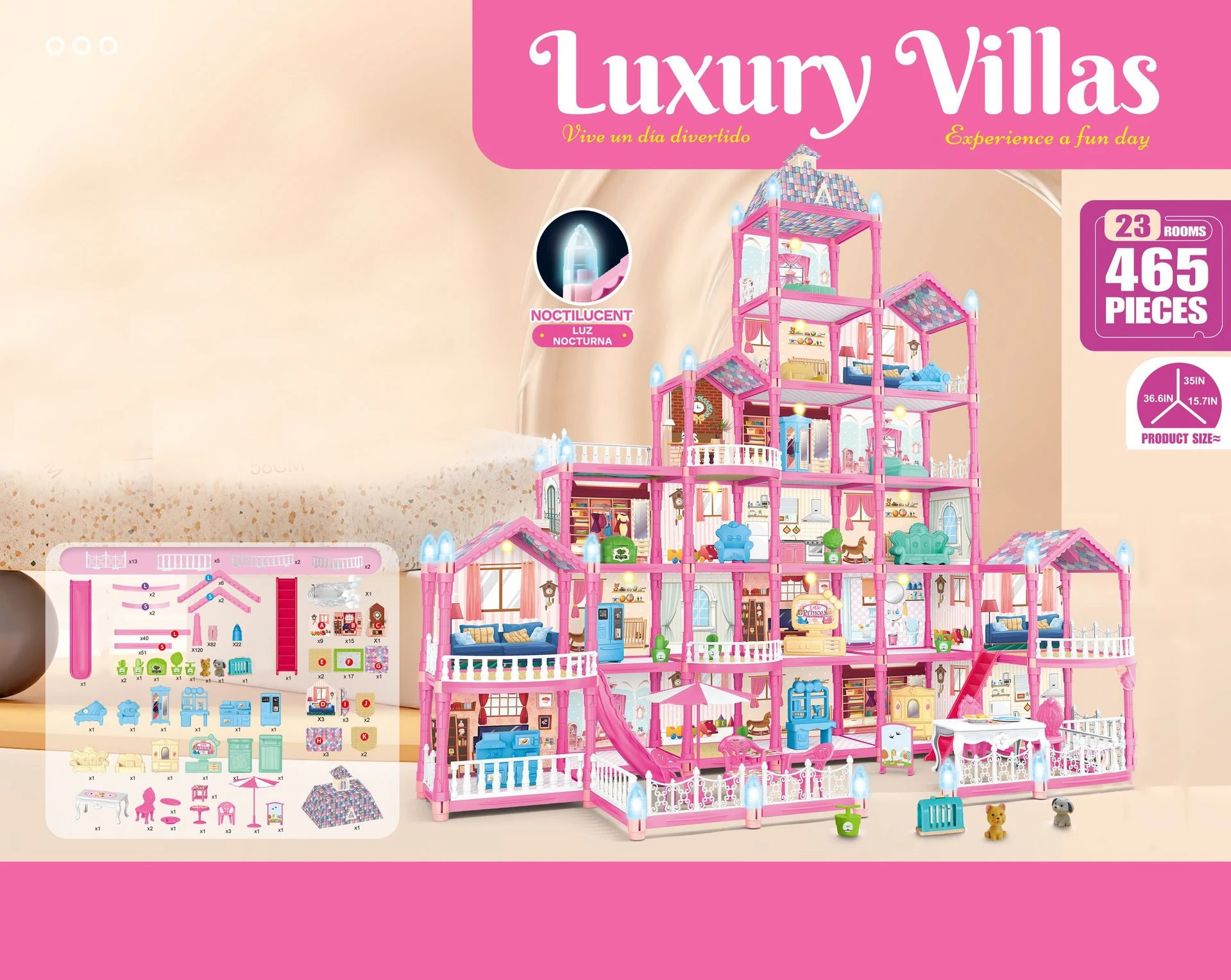 

3D Play House toys Princess Castle Diy Assembly Doll Villa with Light Building Blocks Role Play Games Kids Girls Birthday Gift