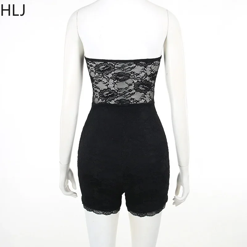 HLJ Sexy Lace See Though Bodycon Tube Rompers Women Off Shoulder Sleeveless Backless Slim One Piece Jumpsuits Fashion Overalls