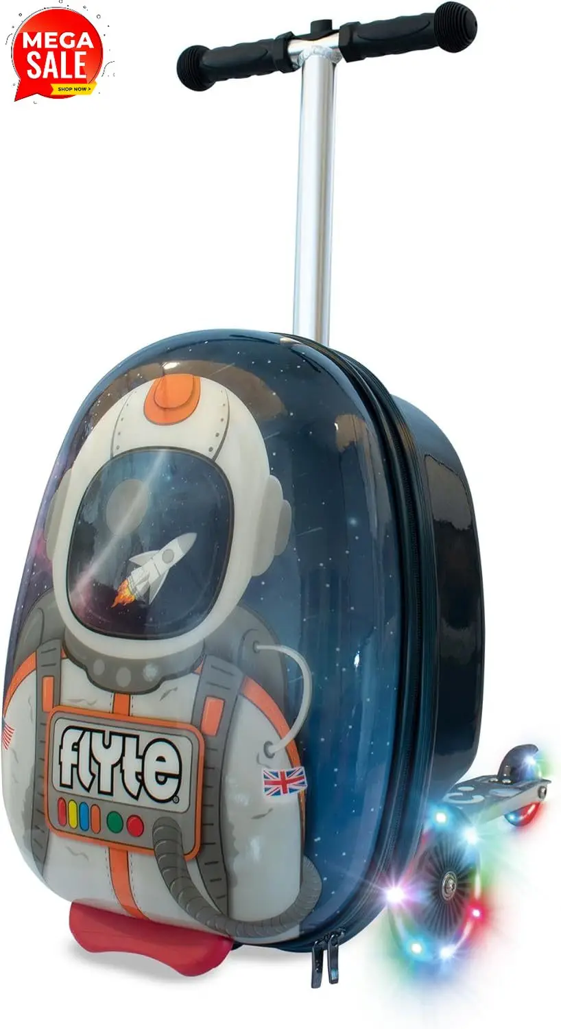 Scooter Suitcase Folding Kids Luggage - Sammie the Spaceman, 18 Inch Hardshell, Ride On with Wheels, 2-in-1, 25 Litre Capacity