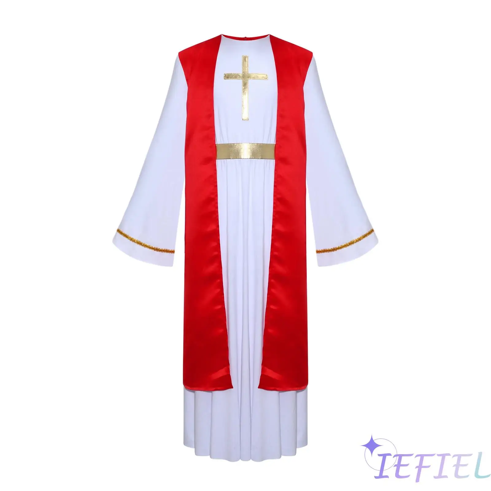 

Kids Unisex Jesus Costume Two Piece Set Color Block Patchwork Long Dress with Chest Cross for Christmas Pageant Nativity Play