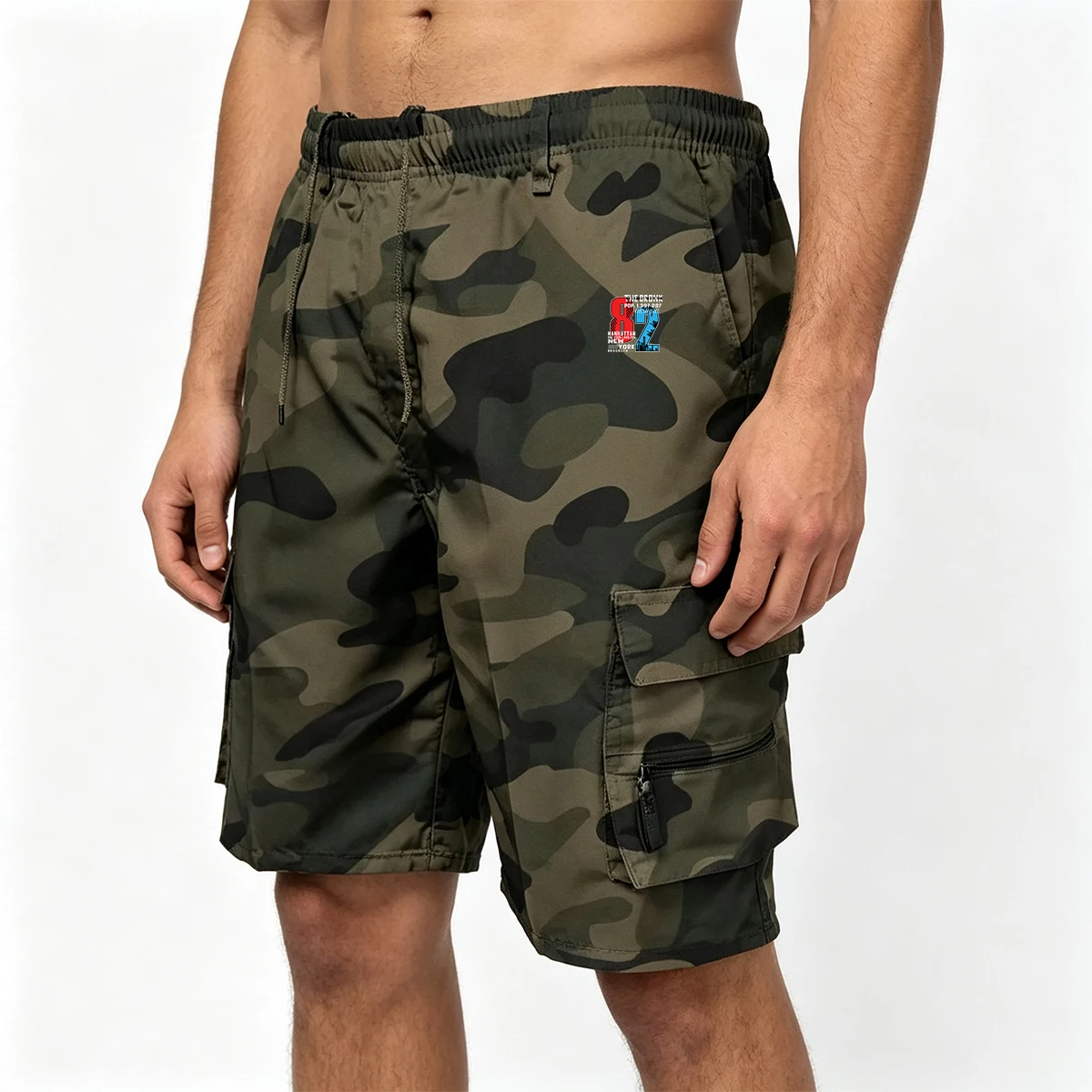 

Mens Drawstring Cargo Shorts Camo Print Solid Black Khaki Multi Pocket Summer Casual Outdoor Utility Fabric Short Trousers