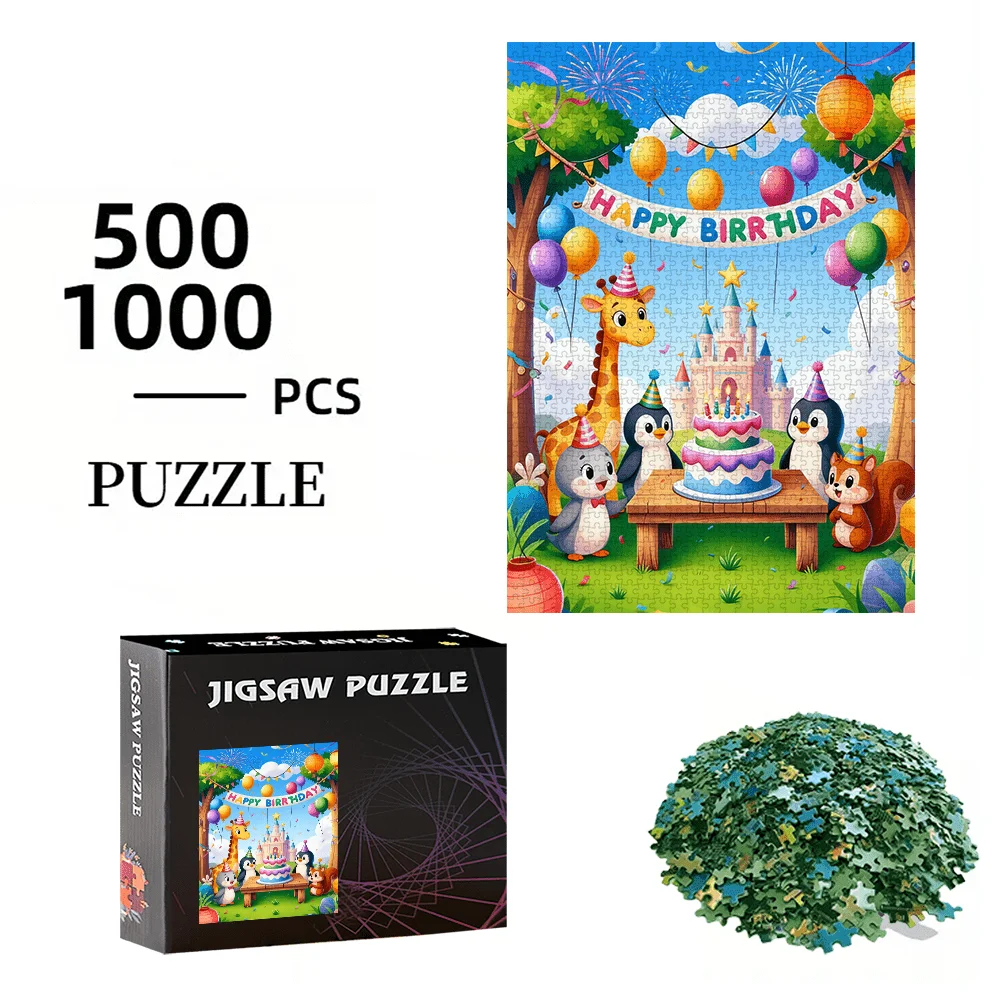 จิ๊กซอว์ภาพสัตว์ในงานวันเกิด สำหรับผู้ใหญ่ ของเล่นเสริมสร้างสติปัญญา ตกแต่งบ้าน ใช้เวลาว่างอย่างมีความสุข