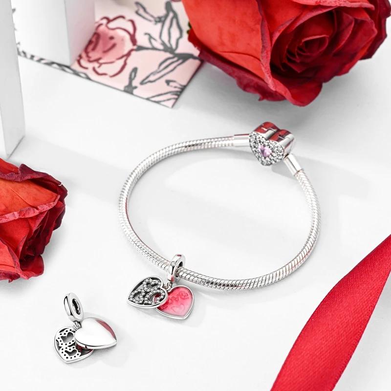 925 Sterling Silver Romantic Couple Rose Valentine\'s Day Charms Beads Fit Qikaola 925 Original Bracelets Fine DIY Jewelry Gifts