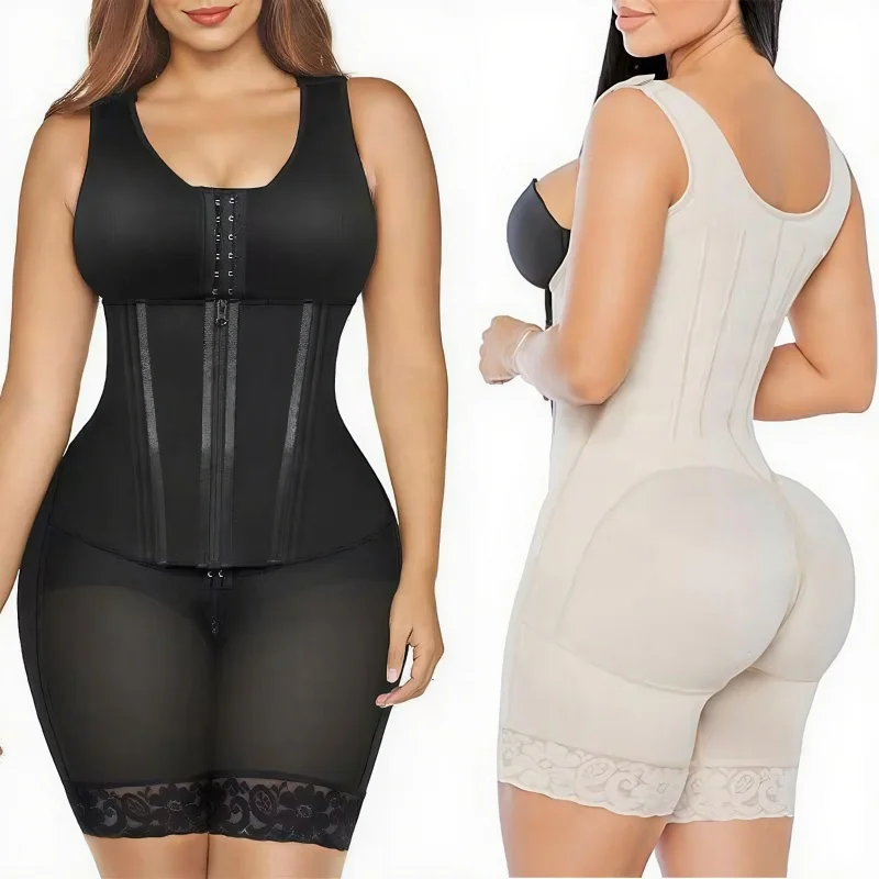 

High Compression Garment With Steel Bone Plus Size Faja Full Body Shaper Slim Waist Tummy Control Postpartum Shapewear Bodysuit