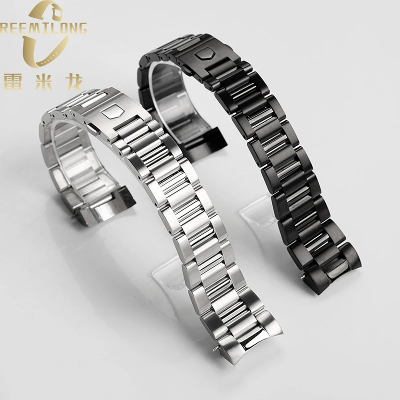 Stainless steel watch strap 22 24mm Arc interface silver black Soild metal watchband For Tag heuer aquaracer 300 WAY211/WAY111A