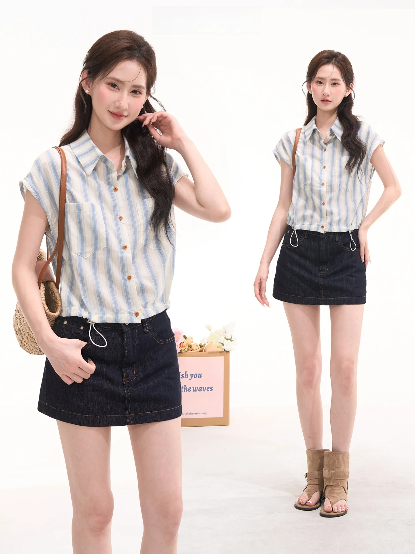 

Женская летняя рубашка Heme Flower Field Window с коротким рукавом в полоску, повседневная, простая, универсальная, из хлопка, свободного кроя