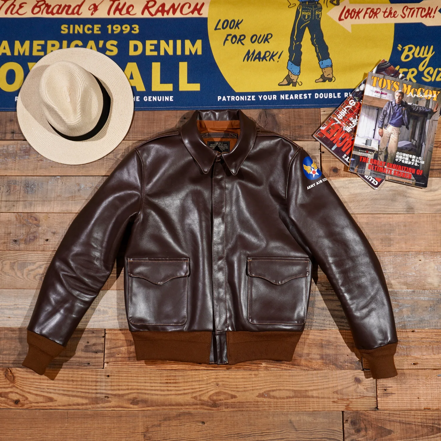 Reproduction of RealMcCoy's S27622 Contract No. A2 Flight Suit Jacket Tea Core Horse Leather Coat American Retro