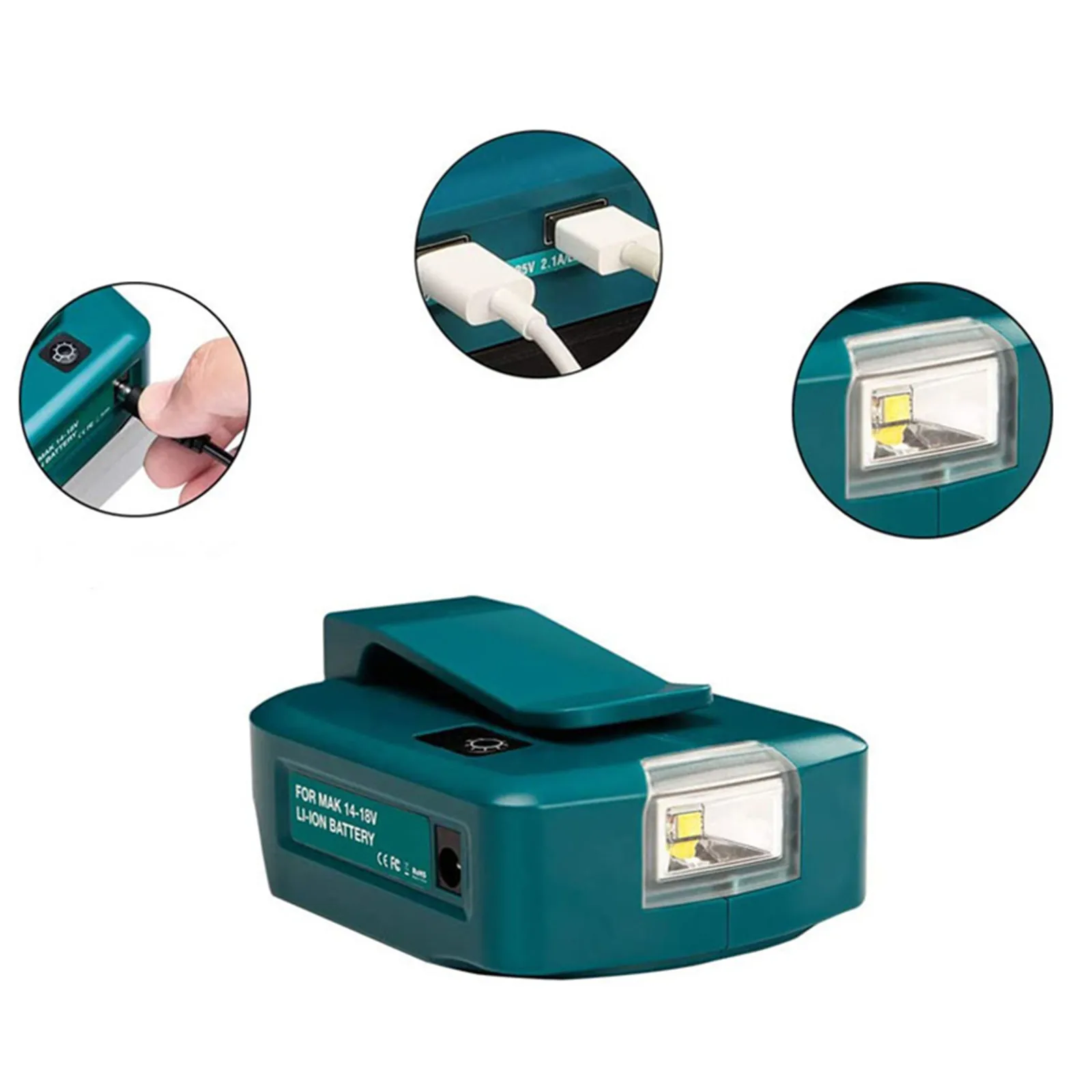 

ADP05 Power Source For Makita 14.4V-18V Li-Ion Battery BL1830 BL1840 Converter Adapter With LED Light Dual USB Ports & DC Port