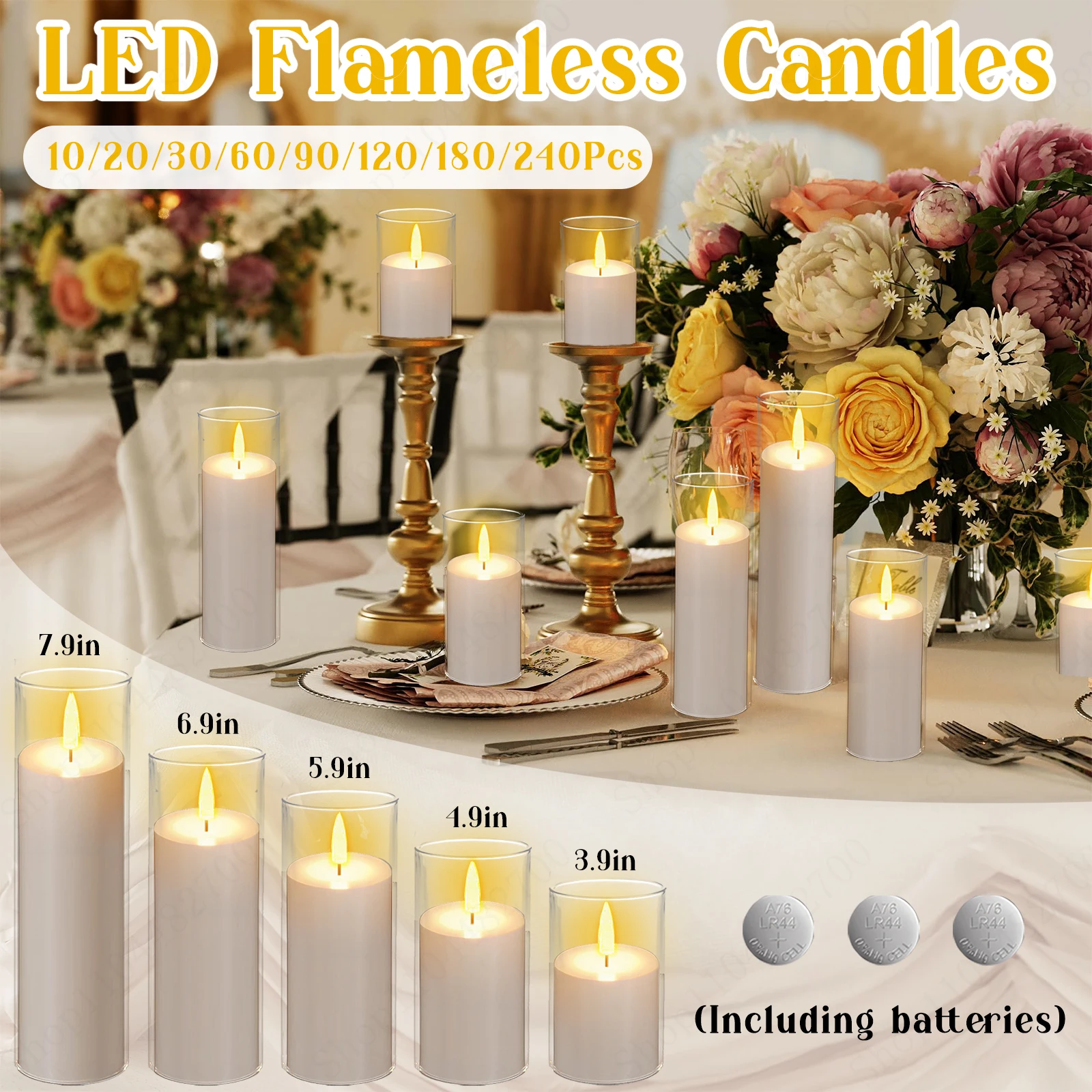 

10-240Pcs LED Flameless Candles Wedding Candles Flickering Pillar Candles Wedding Concert Decoration Candle with Battery Powered