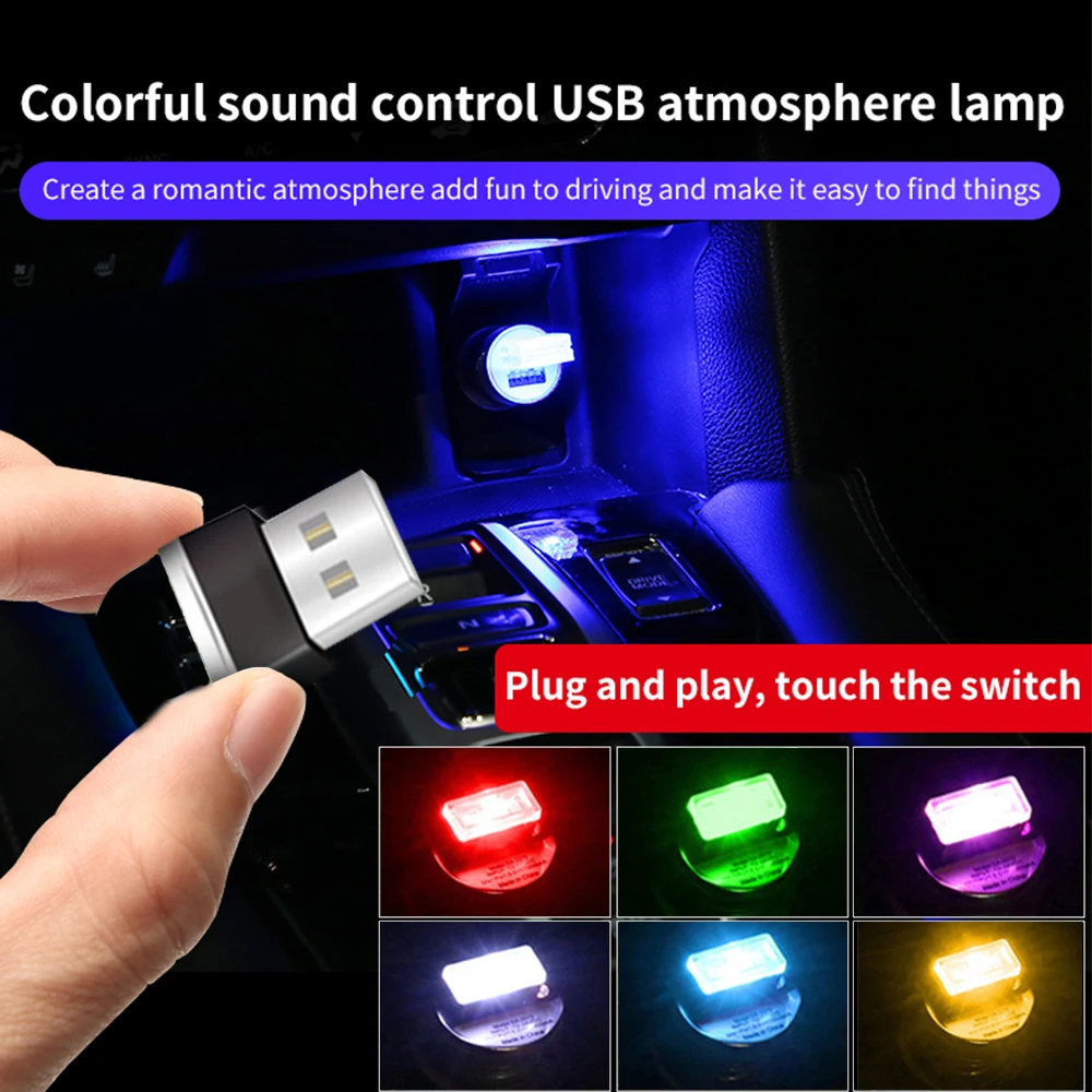 1x Auto Usb Led Knop Controle 7 Kleuren Sfeer Lamp Decoratieve Lamp Draagbare Auto Interieur Thuis Laptop Omgevingslicht