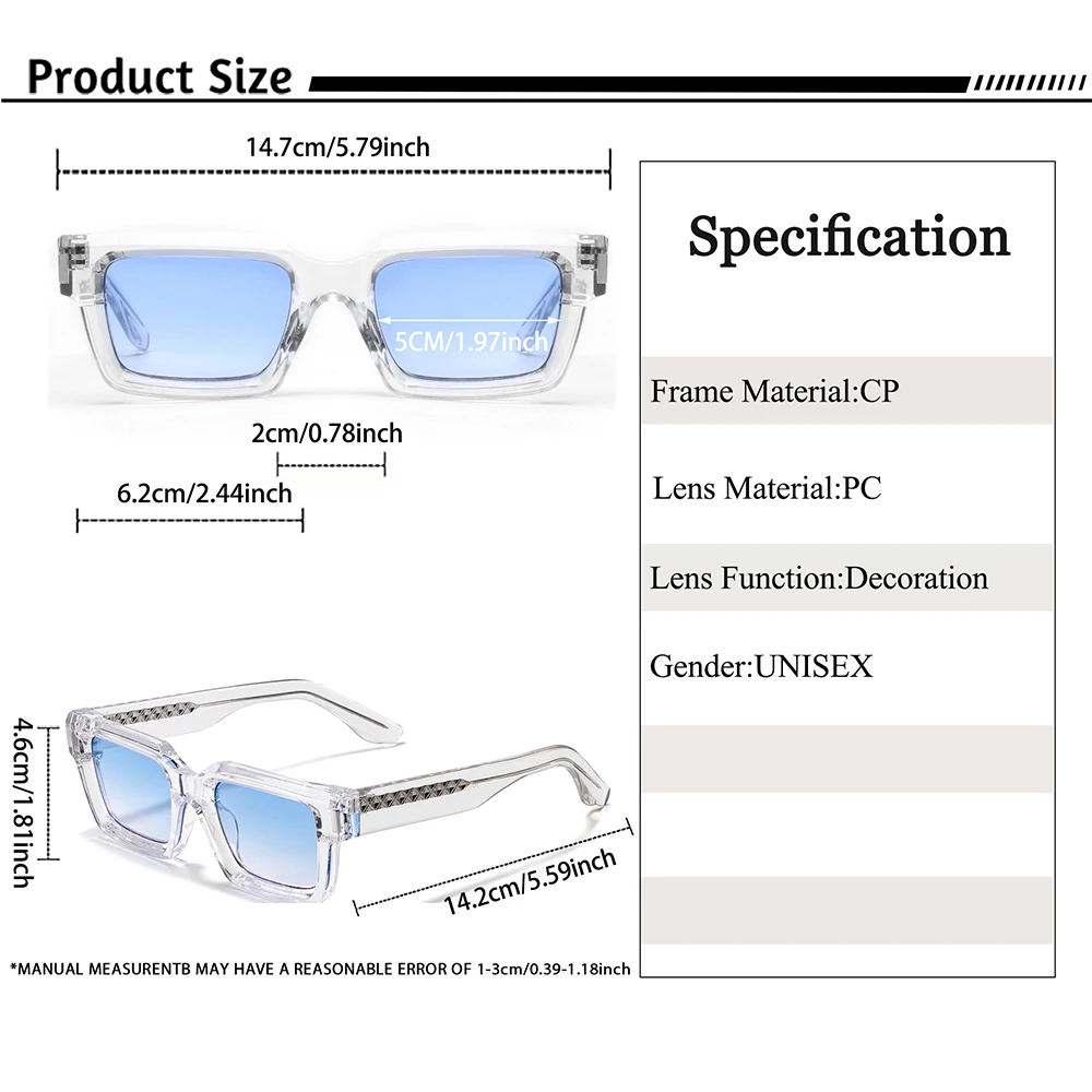 CATERSIDE Neue Retro Herren-Sonnenbrille Hochwertige Quadratische Sonnenbrille mit Dickem Rahmen Damen Outdoor-Reise-Fahrbrille UV400 – Detail 2