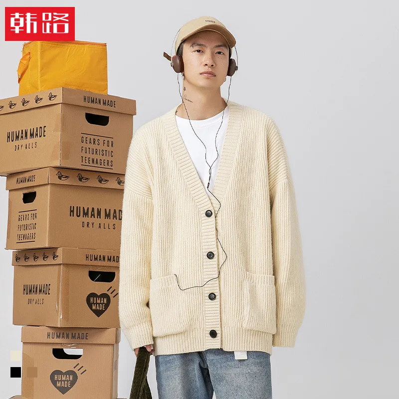 

Мужской открытый кардиган с текстурой Thi Needle, простой однотонный вязаный джет, осень-зима, новый повседневный универсальный одяг...