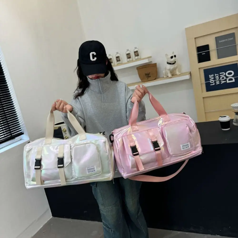 

Tote Pearl Glossy Gym Bag Waterproof Large Capacity Travel Luggage Bag Shoe Compartment Carry-On Weekender Gym Tote Sports