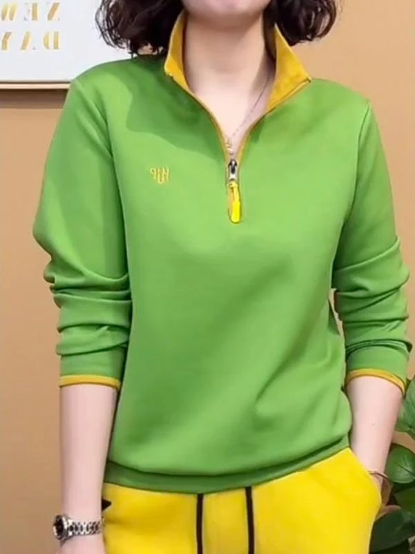 

Spring 2025 Fashionable Stand Collar Casual Half Zipper Sweatshirt Small Shirt Women Anti Aging Color Embroidery Versat...