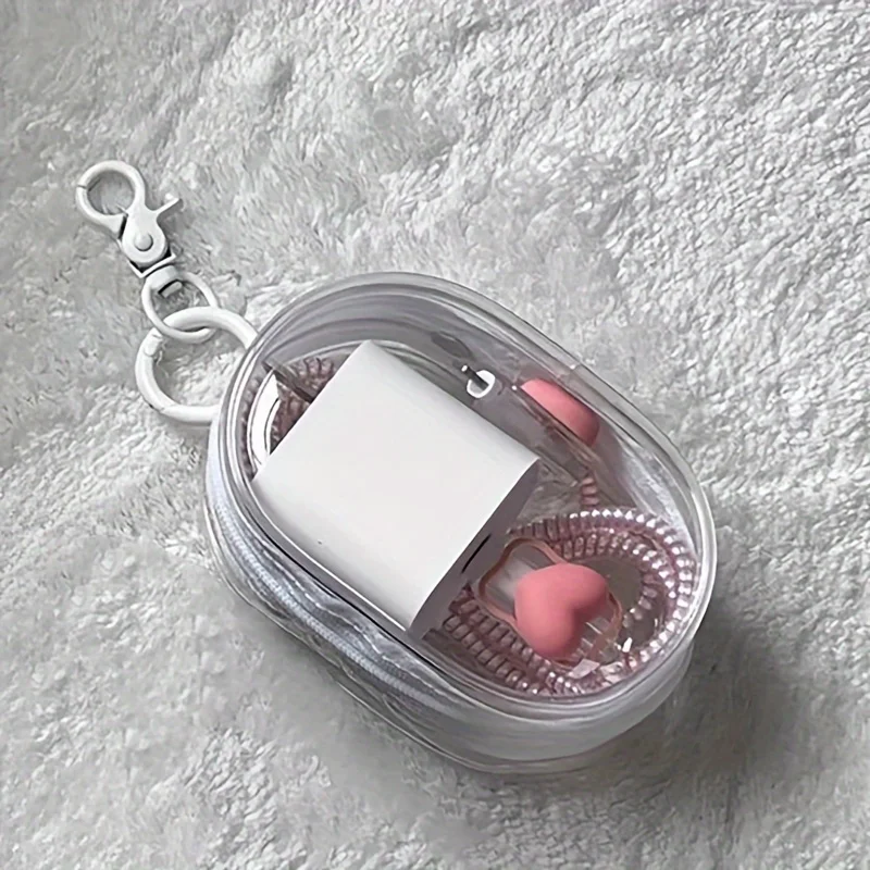 Borsa portaoggetti portatile in PVC trasparente: caricatore portatile per telefono, auricolari, cavi e accessori, custodia per rossetto