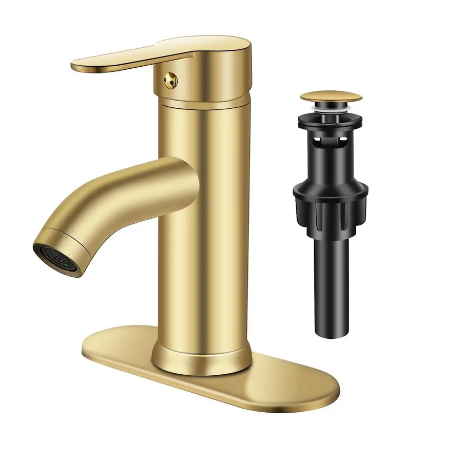 

Gold Bathroom Faucet, Single Handle Sink Faucet, 1 Hole or 3 Hole, Bathroom Vanity Faucet, with Popup Drain and Deck