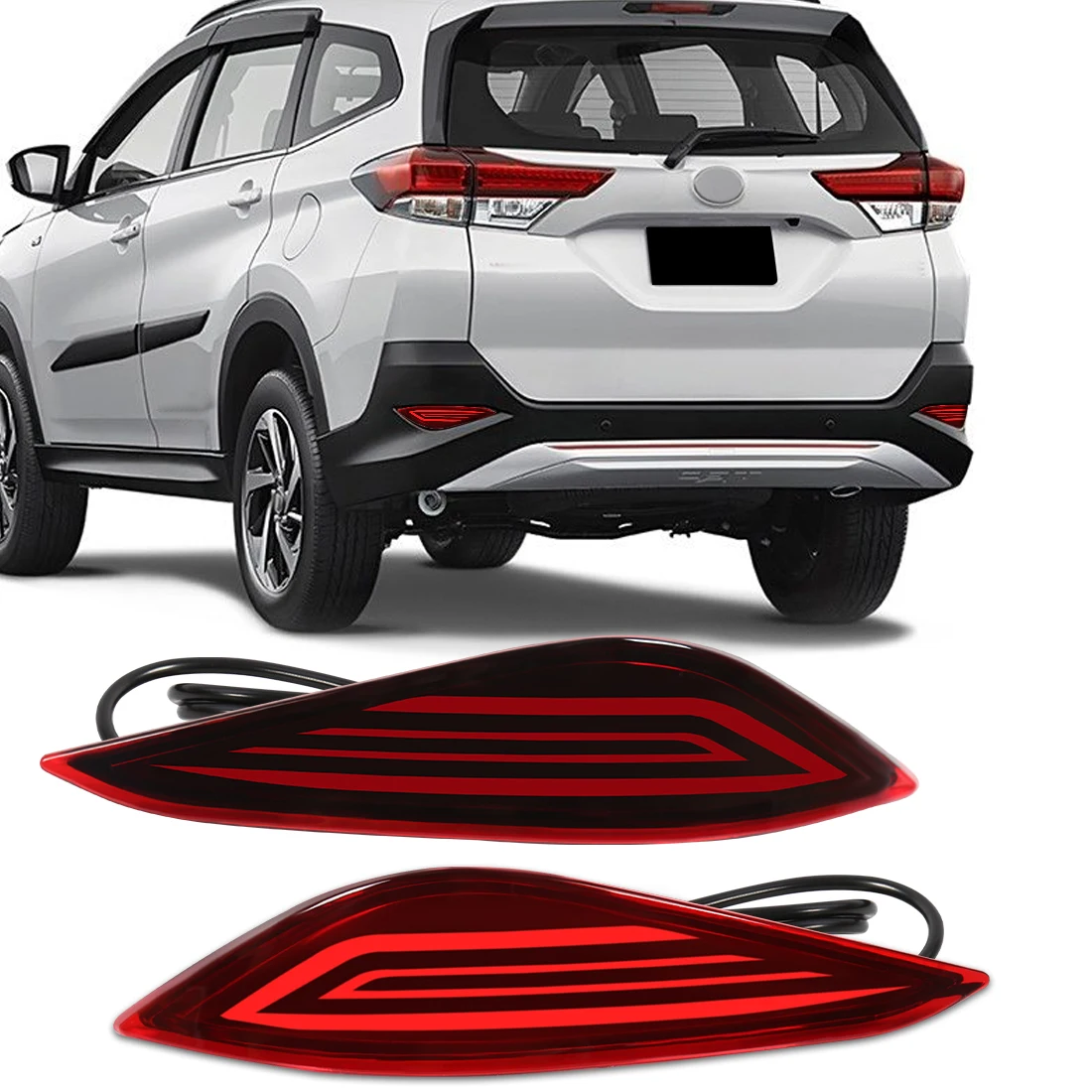 2x Rear Bumper Reflector Brake Light For Toyota Rush Fog Lamp 2018 2019 2020 Park Driving Turn Signal 3 Function