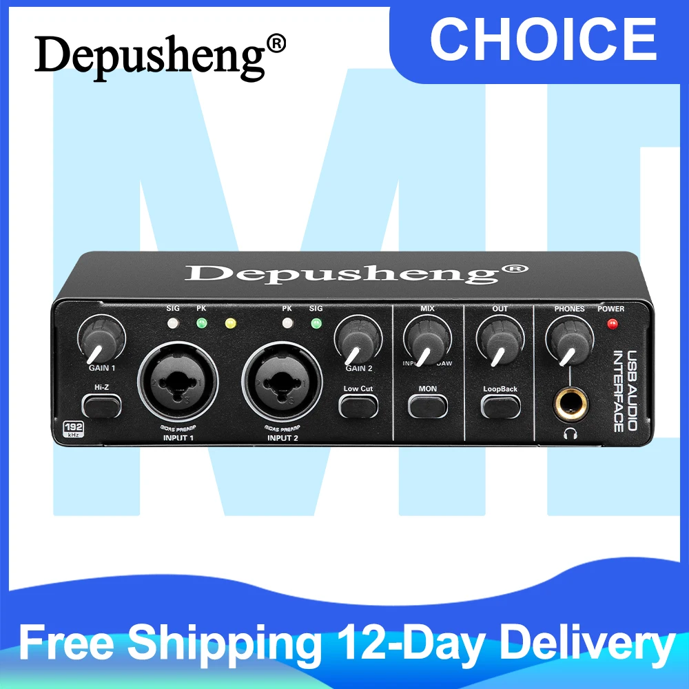 Interfejs audio Depusheng MD22 Karta dźwiękowa USB 3.0 z monitorowaniem Nagrywanie na żywo na gitarze elektrycznej do śpiewu w studiu Micro