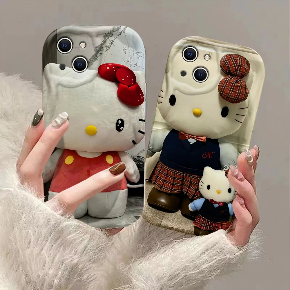 Cartoon Cute Hello Kitty 3D Wave Case For iPhone 15 14 13 12 11 Pro Max Mini X XR XSMAX 8 7 6S Plus Soft Silicone Cover Y2k Girl