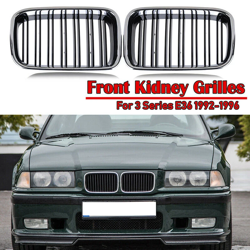 Car Front Kidney Grille Grill Chrome Gloss Black for-BMW E36 318IS 325I M3 1992-1996 51138122237 51138122238