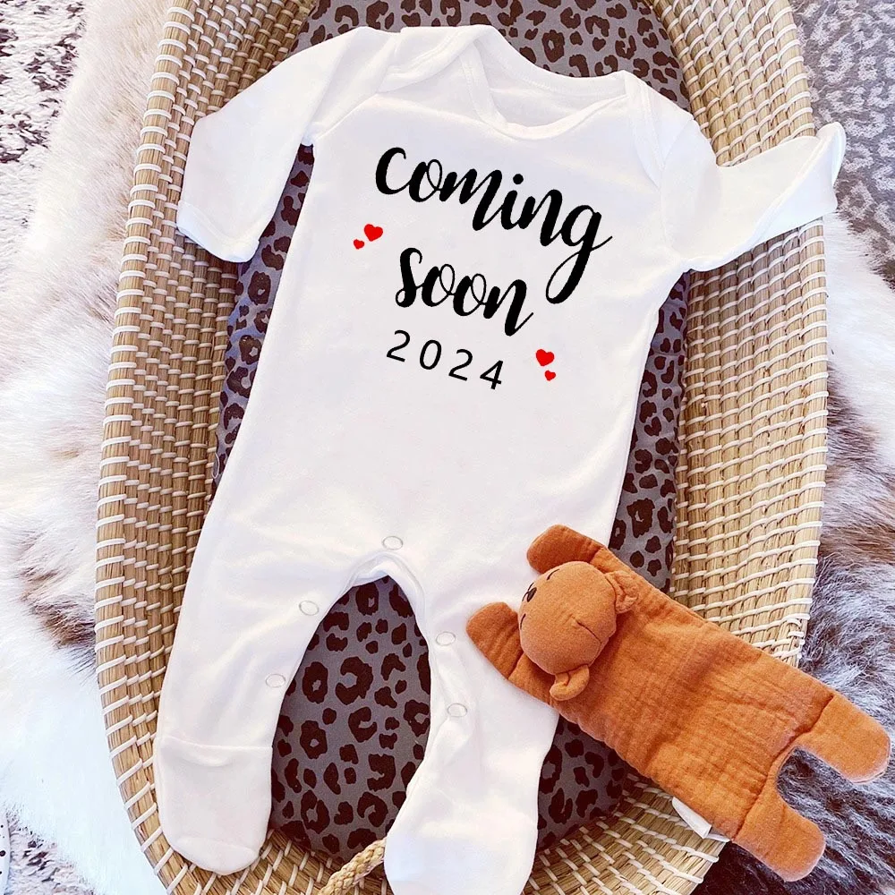 Coming Soon 2024 Announcement Baby Bodysuit Babygrow Sleepsuit Baby Hospital Coming Home Outfit Infant Pregnancy Reveal Clothes