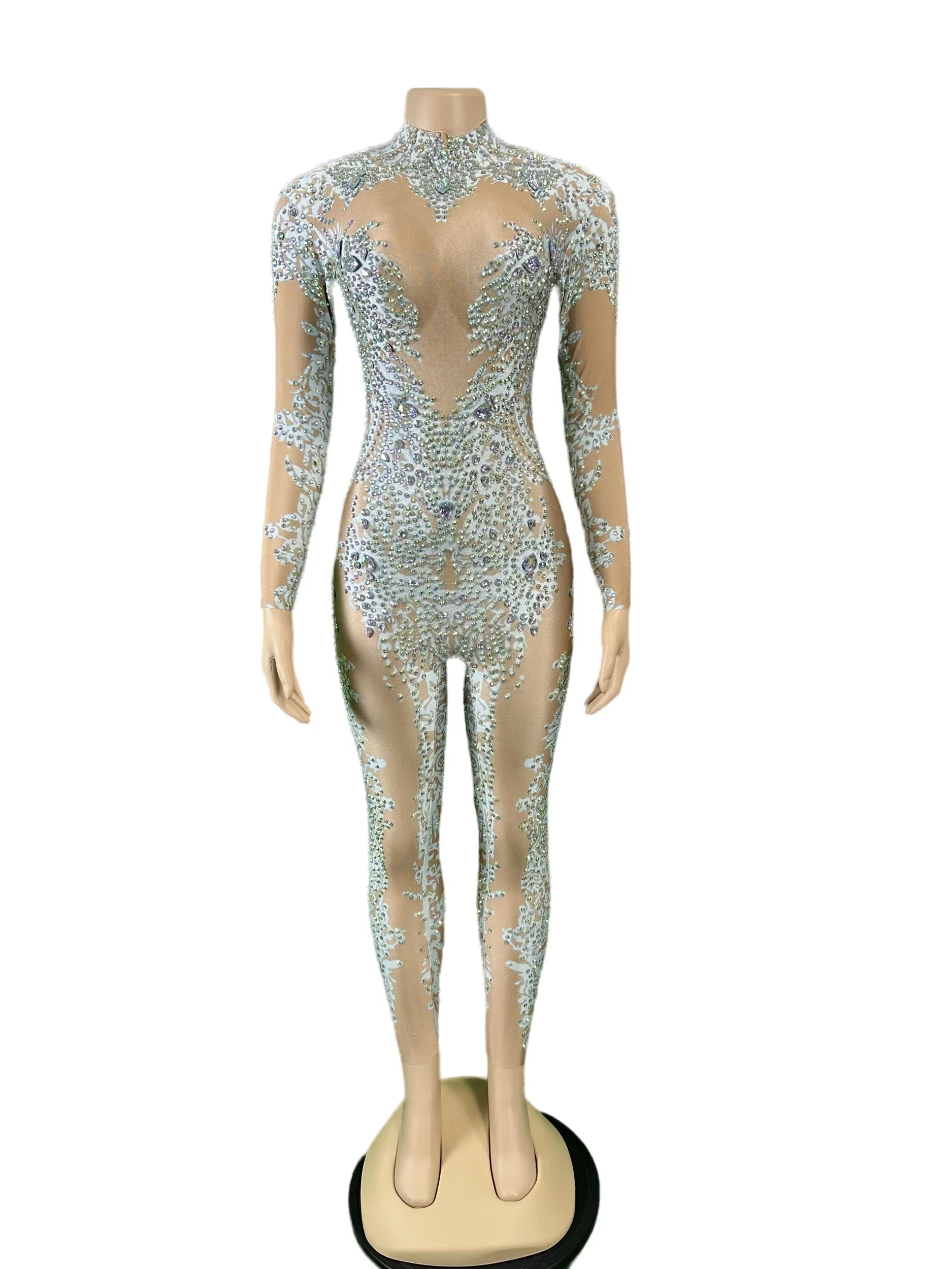 

Women Stunning Rhinestone Birthday Spandex Jumpsuits Singer Stage Performance Gogo Queen Outfit