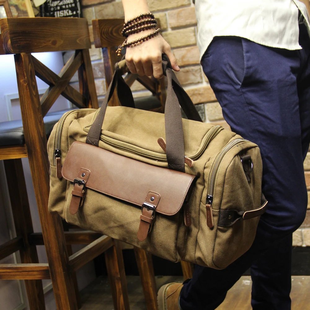 Bolso de viaje Vintage para hombre, Bolsa de hombro de lona de gran capacidad, equipaje portátil, bolsos de mano diarios, Bolsa de viaje