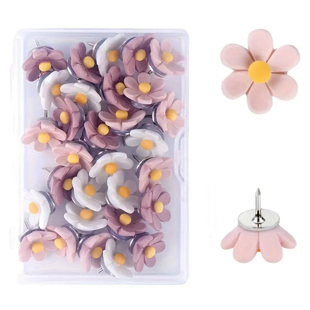 20/30/50Pcs Boxed Creative Six-Petal Flower Pushpins DIY Photo Wall Decor Board Push Pin 3D Cute Colored Push Pins Office