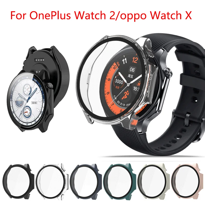 

Glass+Case for Oneplus Watch 2 Smart Watch Tempered Glass All-around Hard pc Bumper Protective Cover for OppoWatch X Accessories