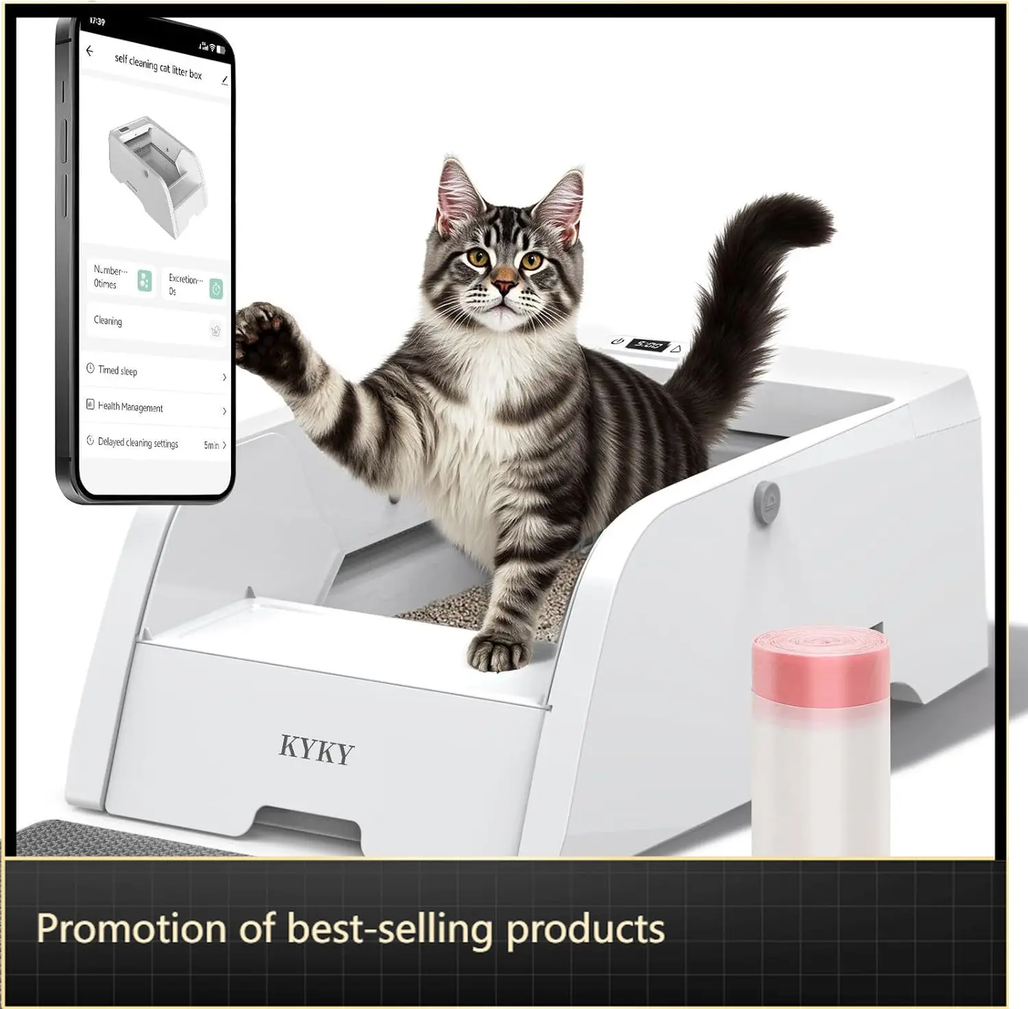 

Self Cleaning Litter Box, Upgraded Automatic Cat Litter Box Self Cleaning with APP Control, Large Open Design