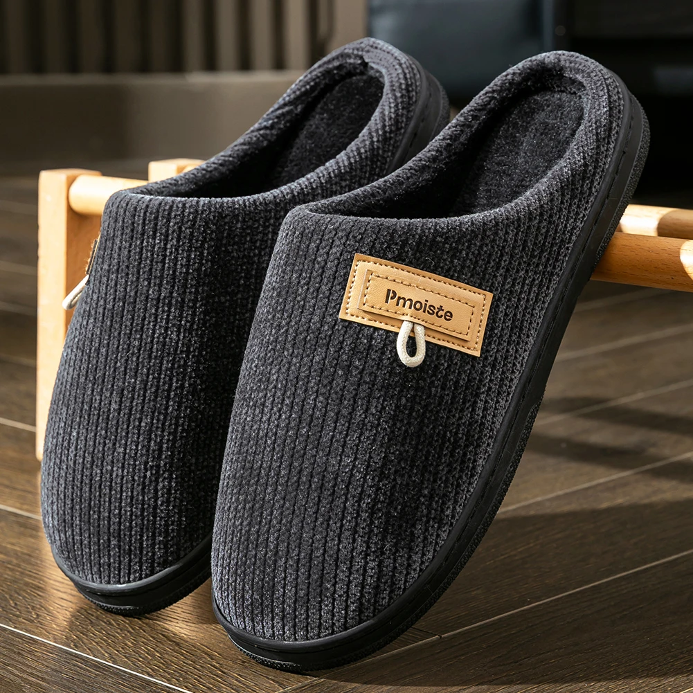 Pantoufles de maison pour hommes, chaudes et antidérapantes, tricotées d'intérieur, semelle en mousse à mémoire de forme, coussin, chaussures de maison, hiver, luxe, confort de styliste