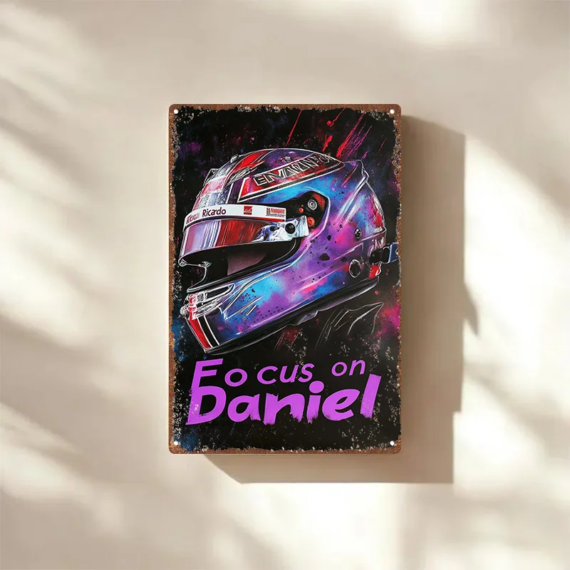 Room Decor , Vintage Metal Tin Sign Daniel Ricciardo Helmet Poster Durable Sign, Aluminum,  Wall Art, Indoor/ Outdoor Deco